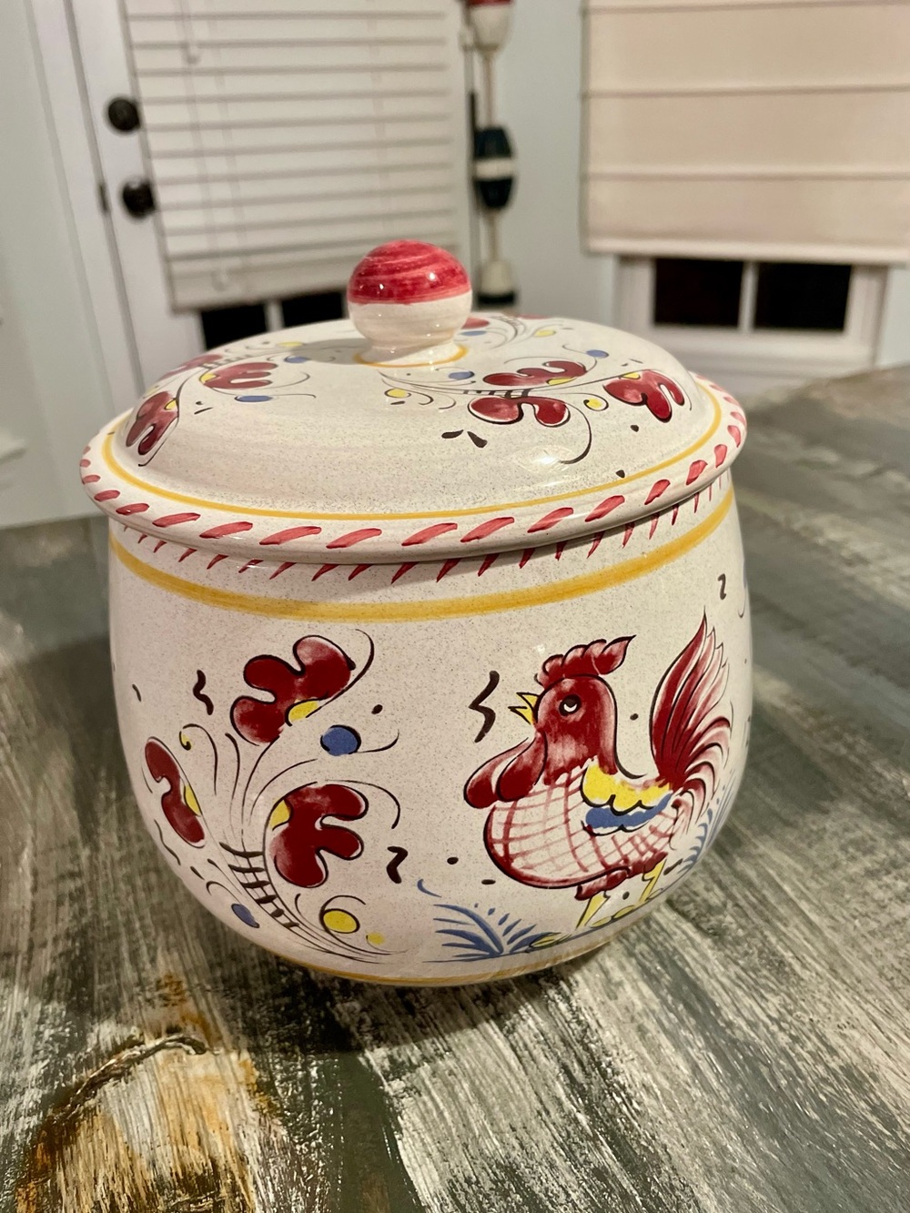 Vintage Deruta Italy Hand-Painted Rooster Ceramic Covered Canister Jar w/Lid